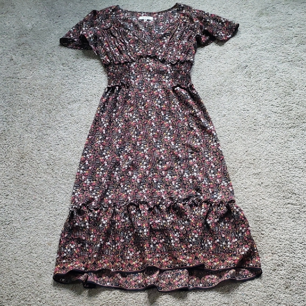 Max Studio Black Floral Midi Dress